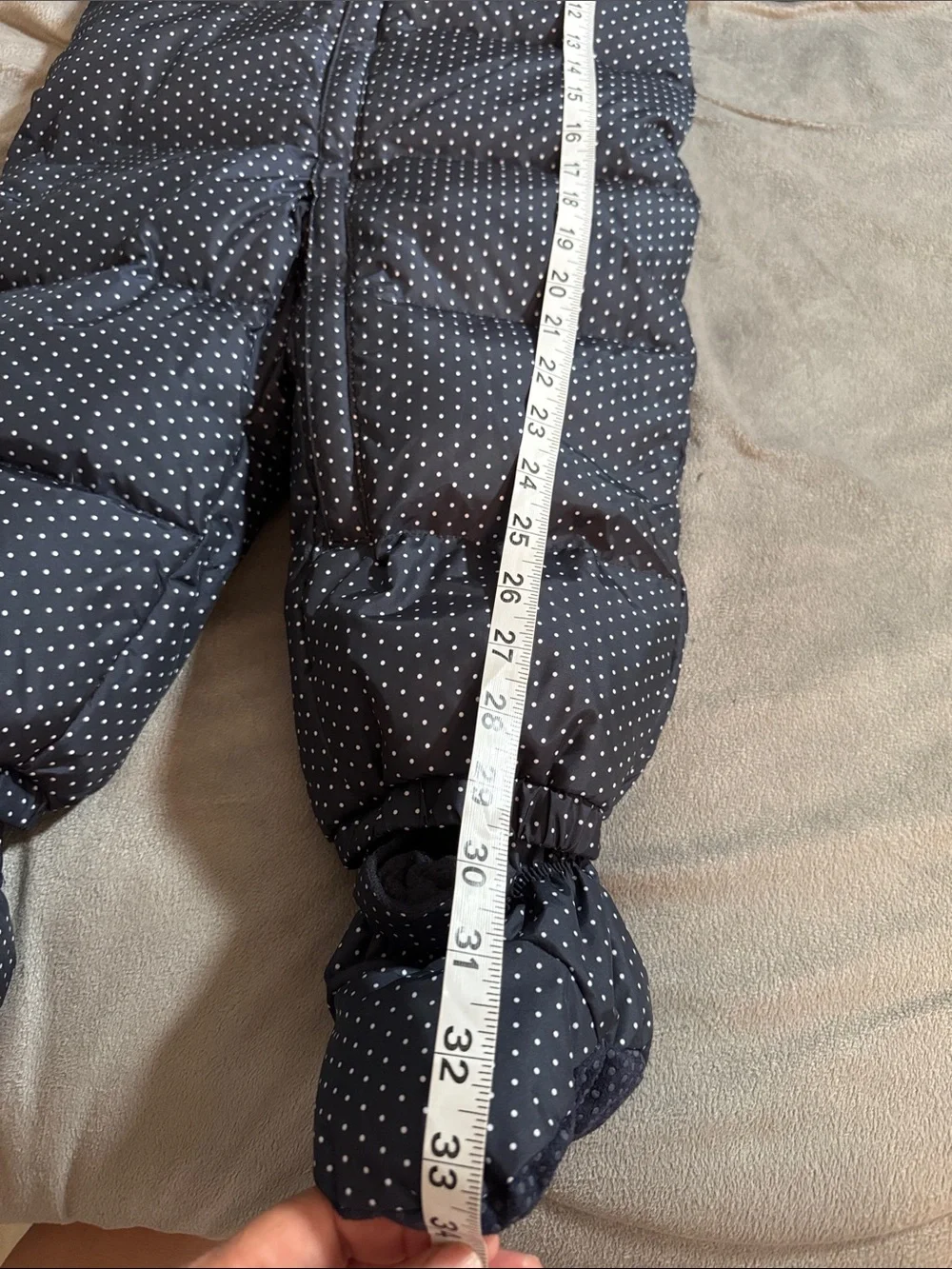 Gap Baby Toddler Navy down filled Polka Dot Puffer One-Piece Snowsuit 18/24 mo